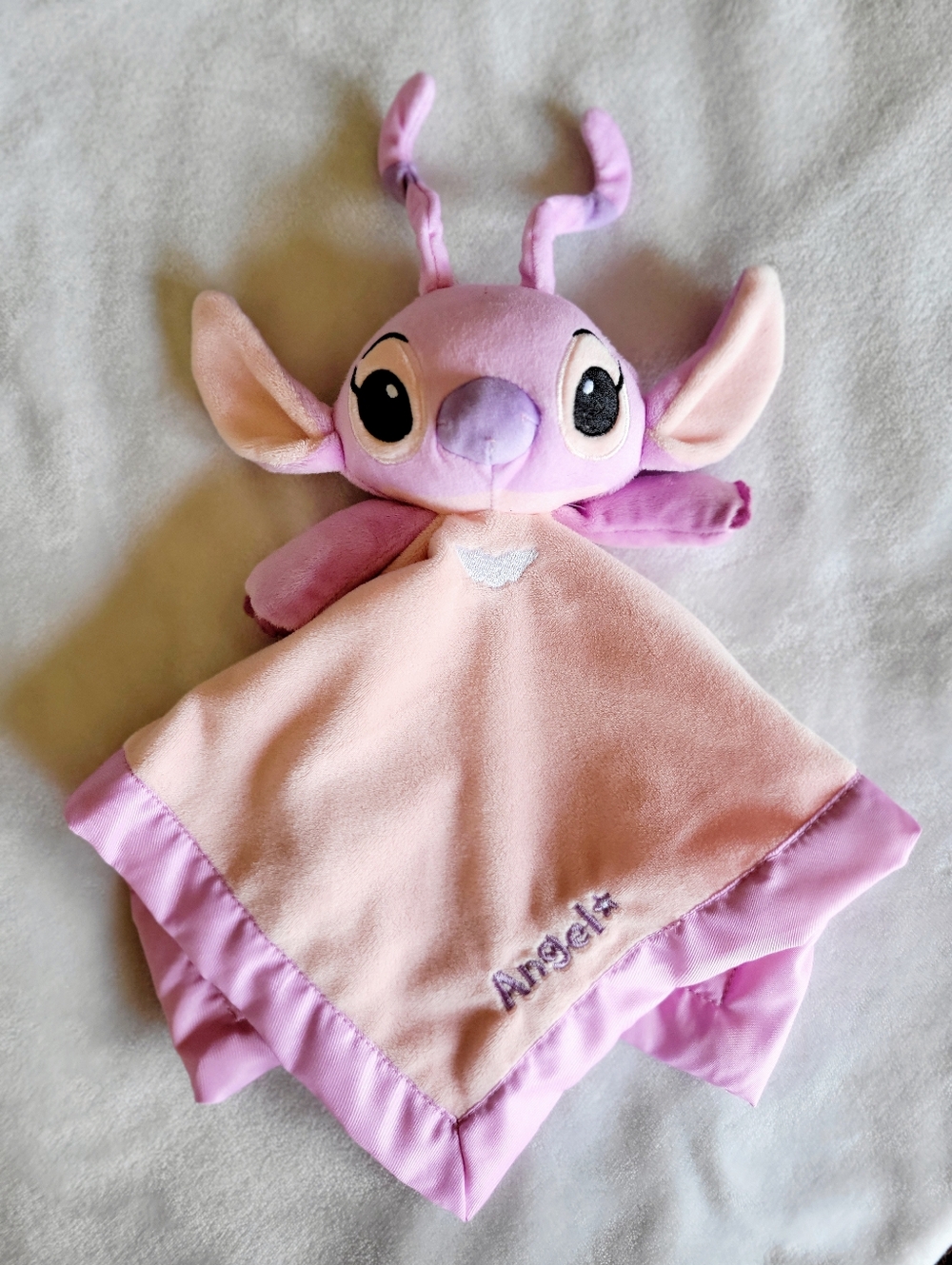 Disney Baby Angel Lovey Blanket Lilo & Stitch Pink Plush Satin Trim Snuggle Toy